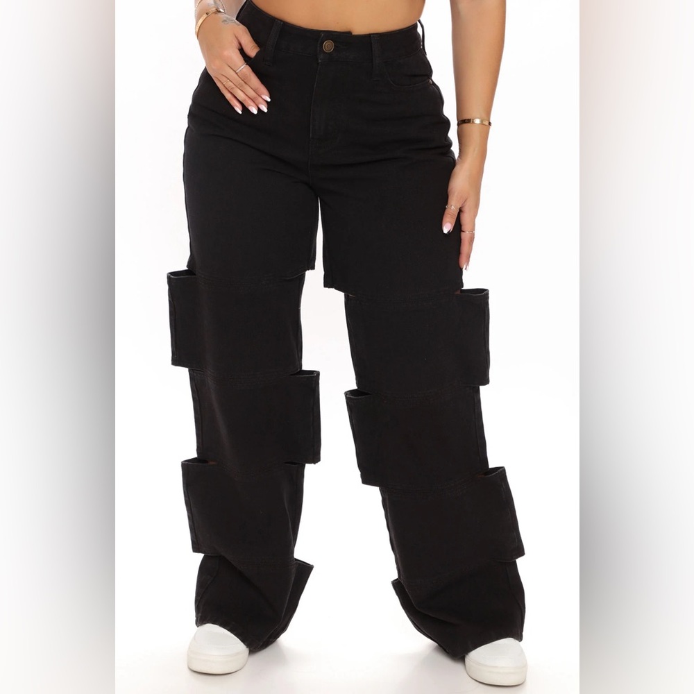Fashion Nova Moving Parts Cut Out Wide Leg Jeans
